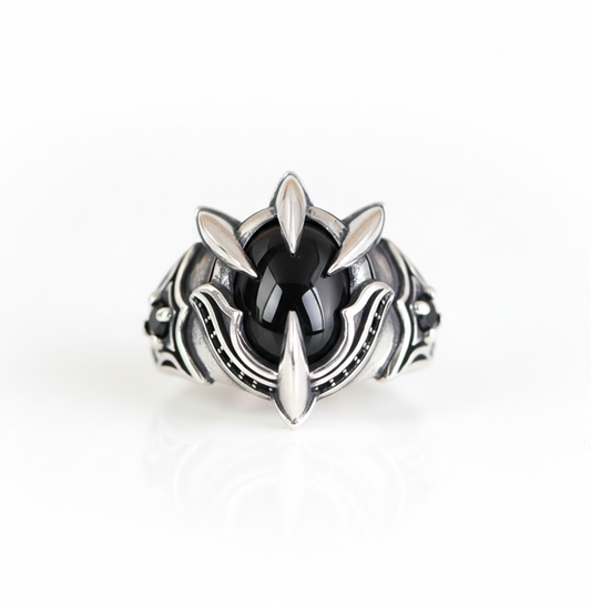 Eagle talon black stone ring adjustable stainless steel claw ring