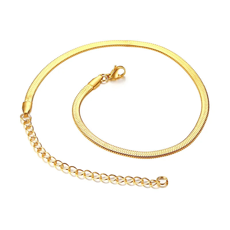 Men’s polished gold stainless steel snake chain necklace