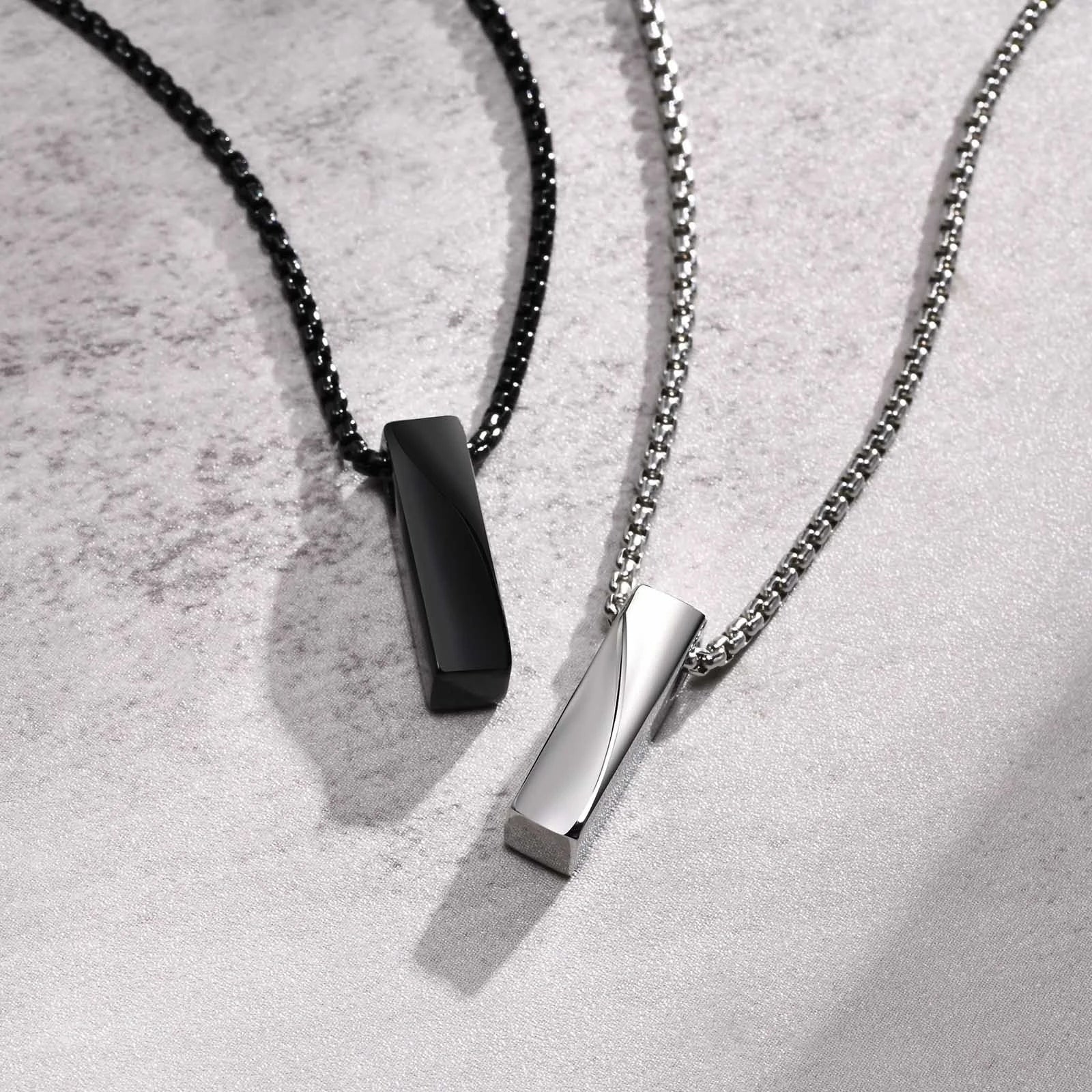 Modern stainless steel bar pendant necklace for everyday wear