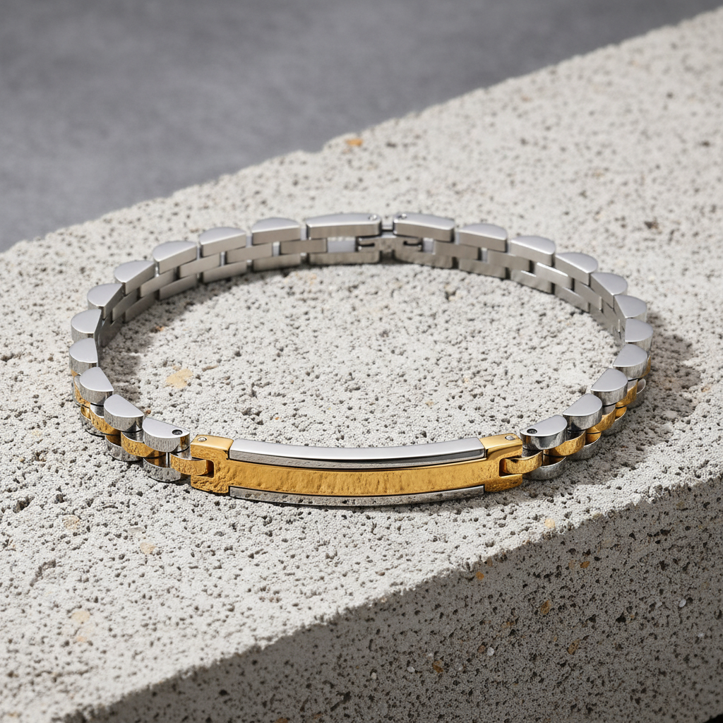 two tone gold and silver men's chain bracelet