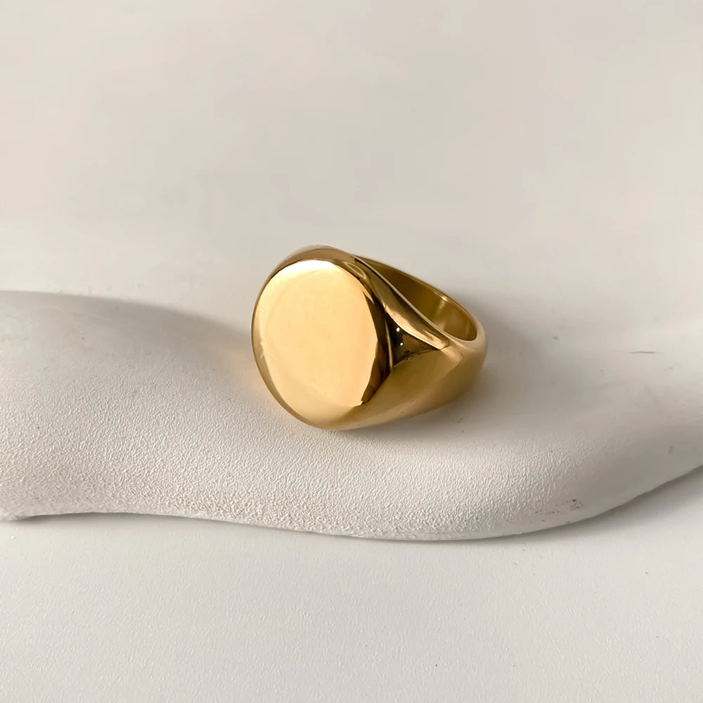Gold stainless steel oval signet ring minimalist men jewelry