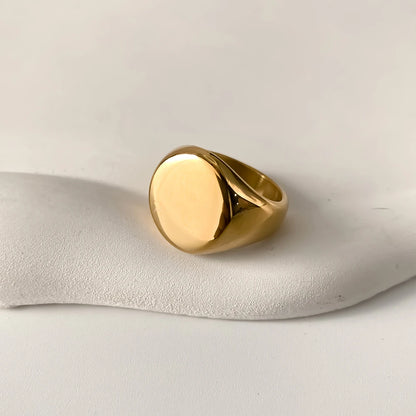 Gold stainless steel oval signet ring minimalist men jewelry