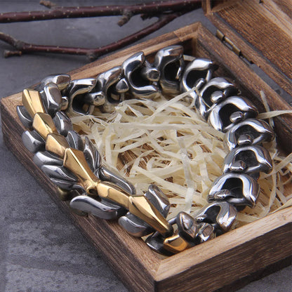 Viking warrior ouroboros bracelet stainless steel chain