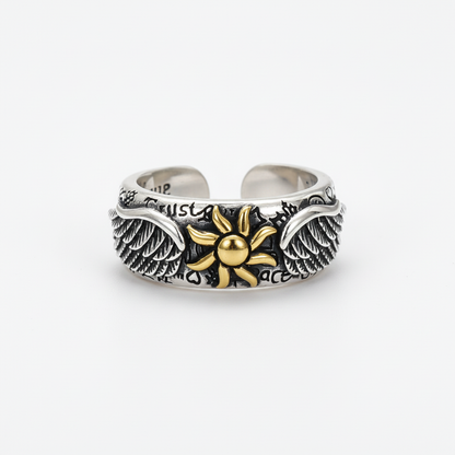 Golden sun wing ring adjustable stainless steel celestial ring