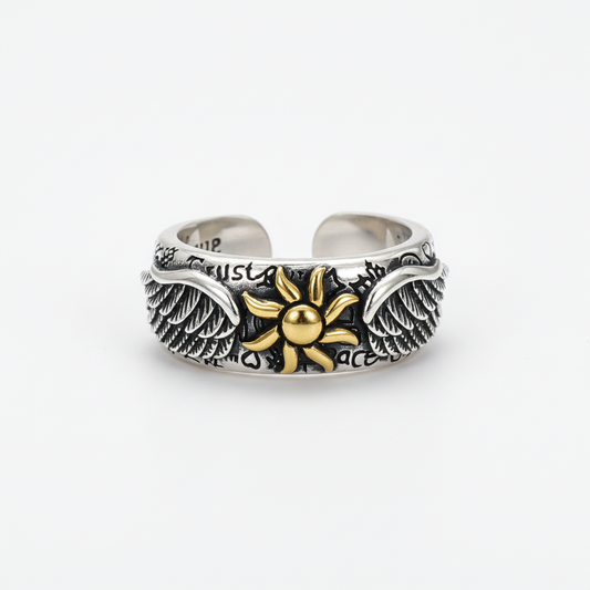 Golden sun wing ring adjustable stainless steel celestial ring