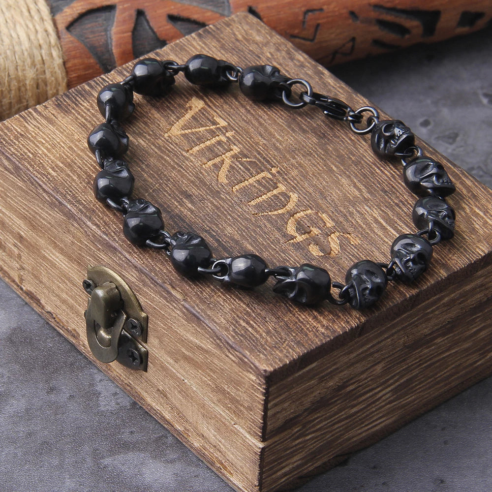 gothic black skull chain bracelet for men stainless steel