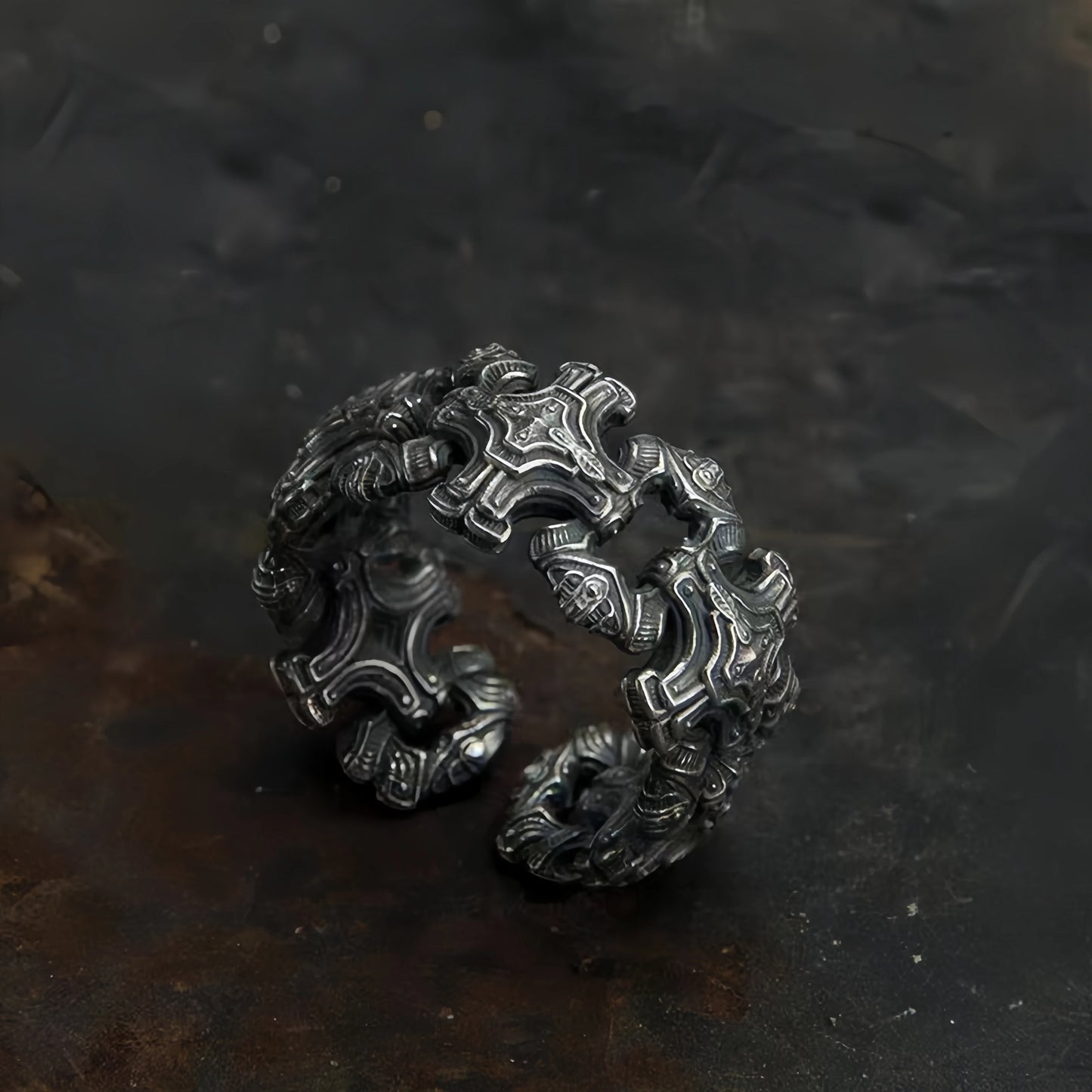 Gothic cross chain ring stainless steel adjustable band