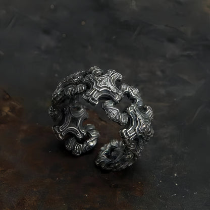 Gothic cross chain ring stainless steel adjustable band