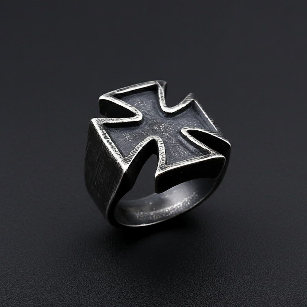 Gothic cross statement ring stainless steel biker style ring
