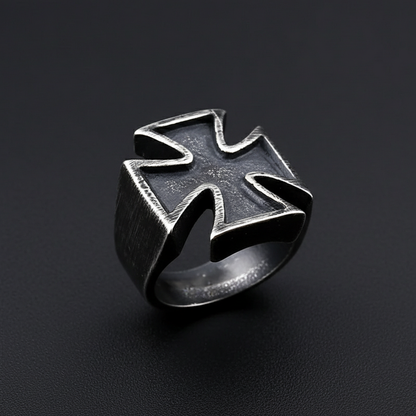 Gothic cross statement ring stainless steel biker style ring