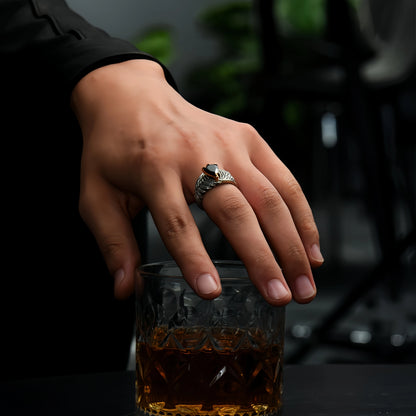 Gothic eagle wing ring stainless steel black zircon centerpiece