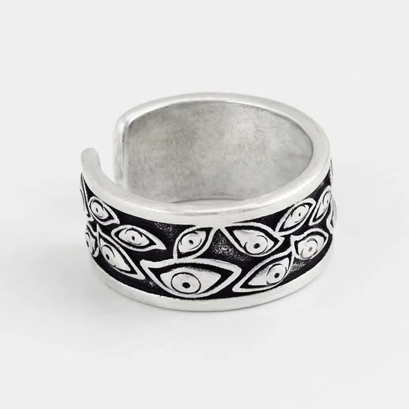 Evil eye pattern ring adjustable stainless steel gothic symbol ring