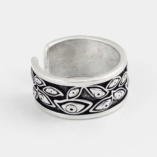 Evil eye pattern ring adjustable stainless steel gothic symbol ring