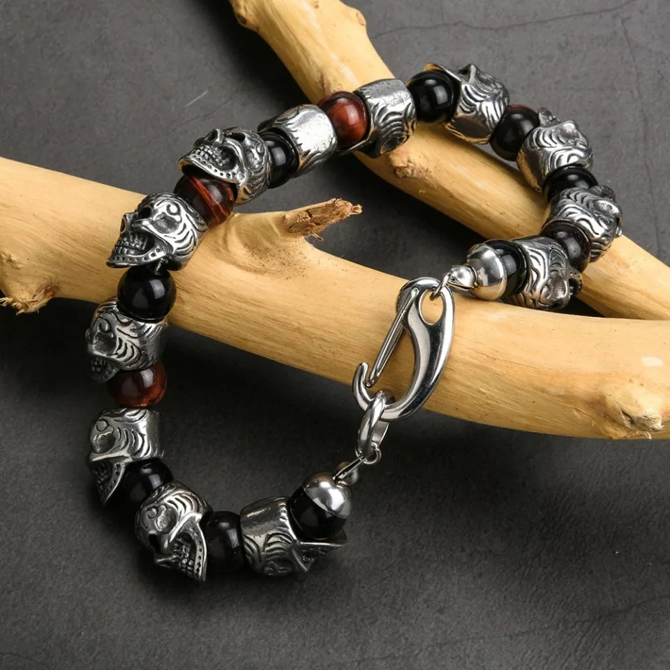 gothic skull bead bracelet for men with black beads