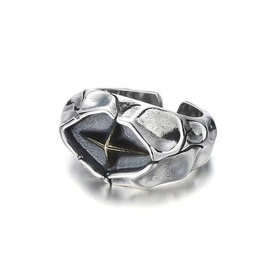 Gothic star punk ring stainless steel distressed statement ring