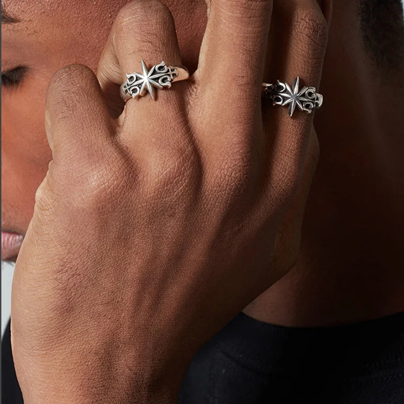 Gothic six point star ring stainless steel statement jewelry