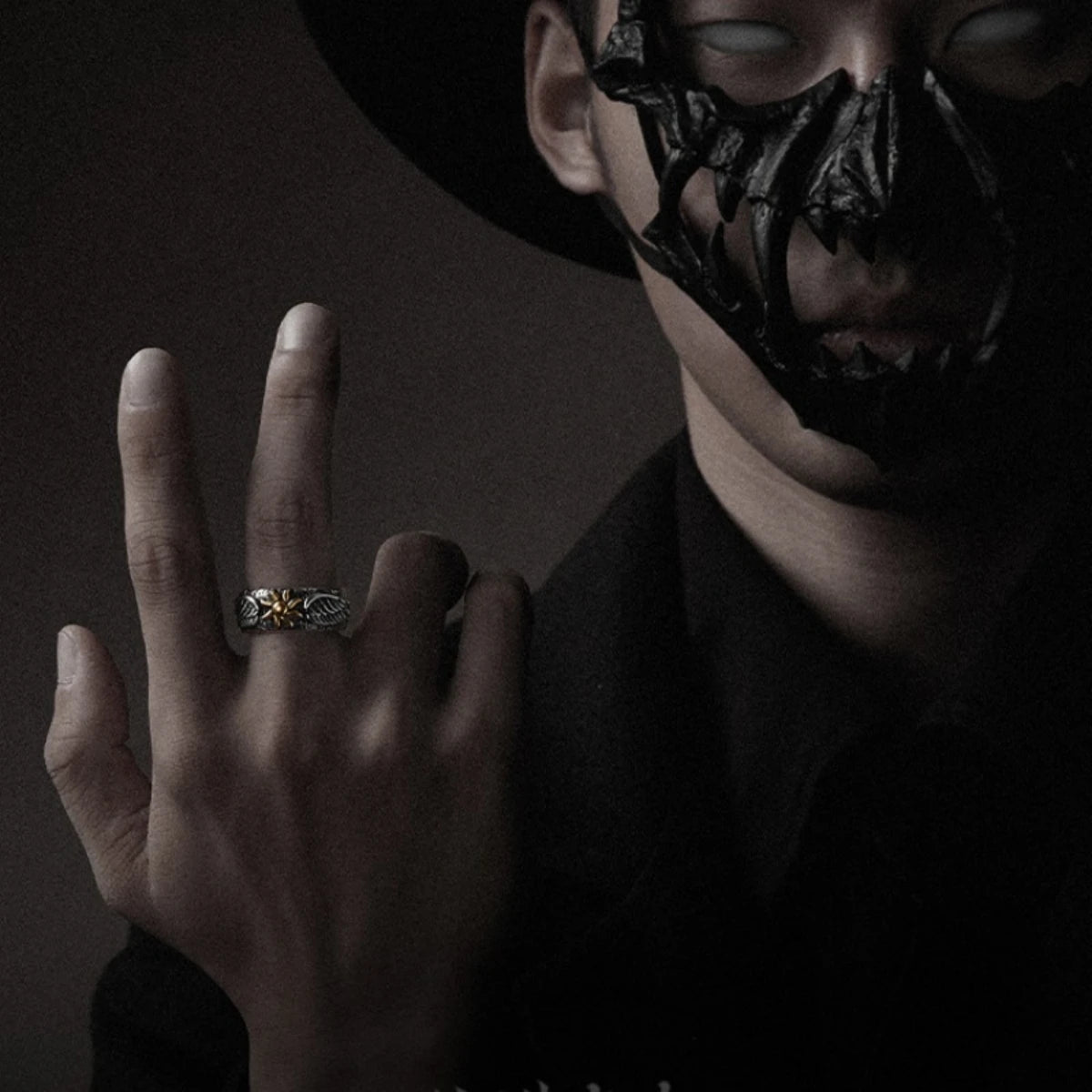 Gothic sun wing ring stainless steel celestial jewelry
