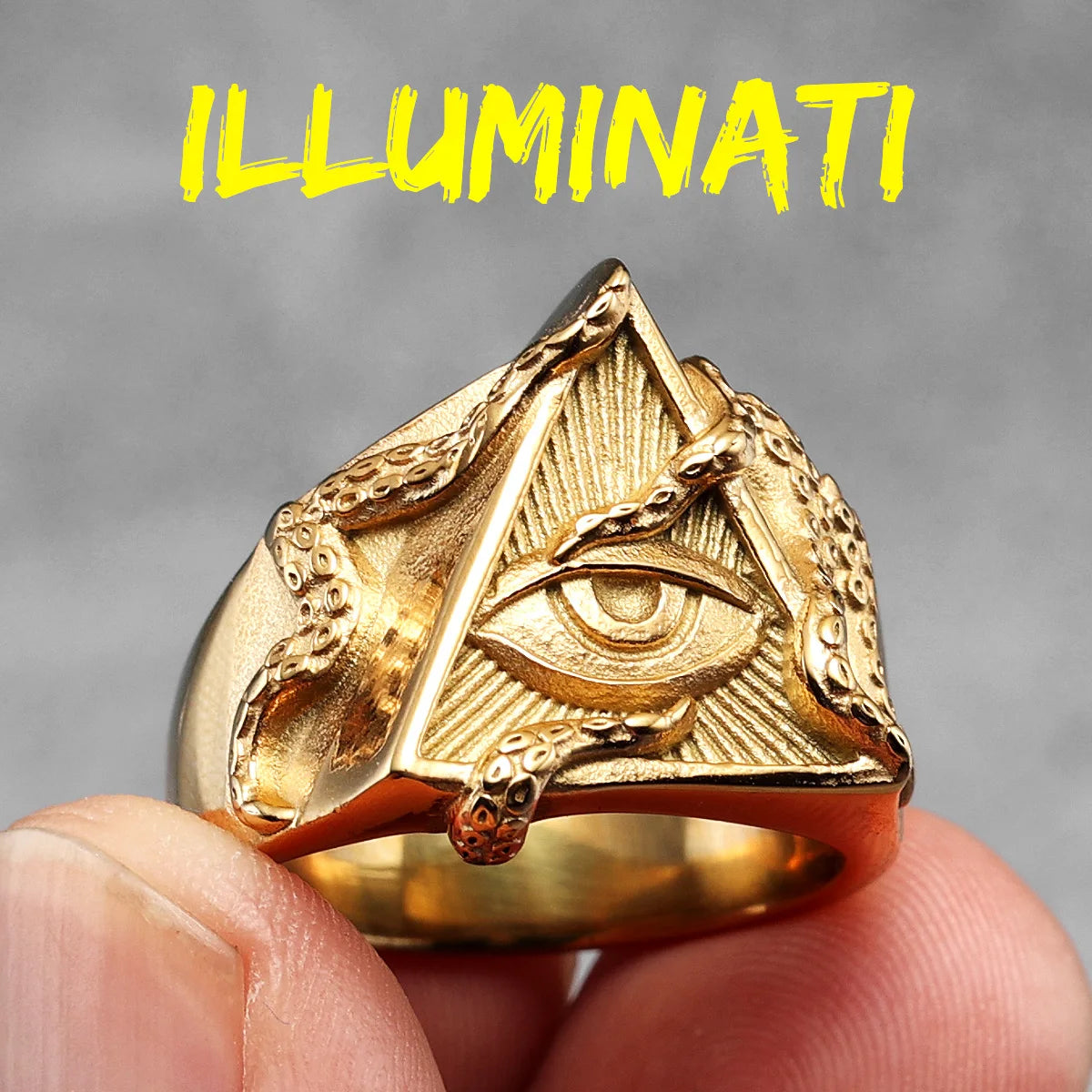 Golden octopus tentacle signet ring stainless steel eye of providence design