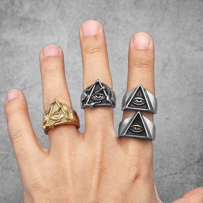 Illuminati eye ring stainless steel vintage triangle eye rings