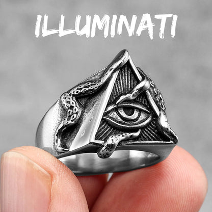 Illuminati eye octopus tentacles ring stainless steel vintage triangle eye ring