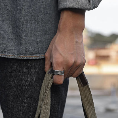 Industrial style textured ring stainless steel cuff band