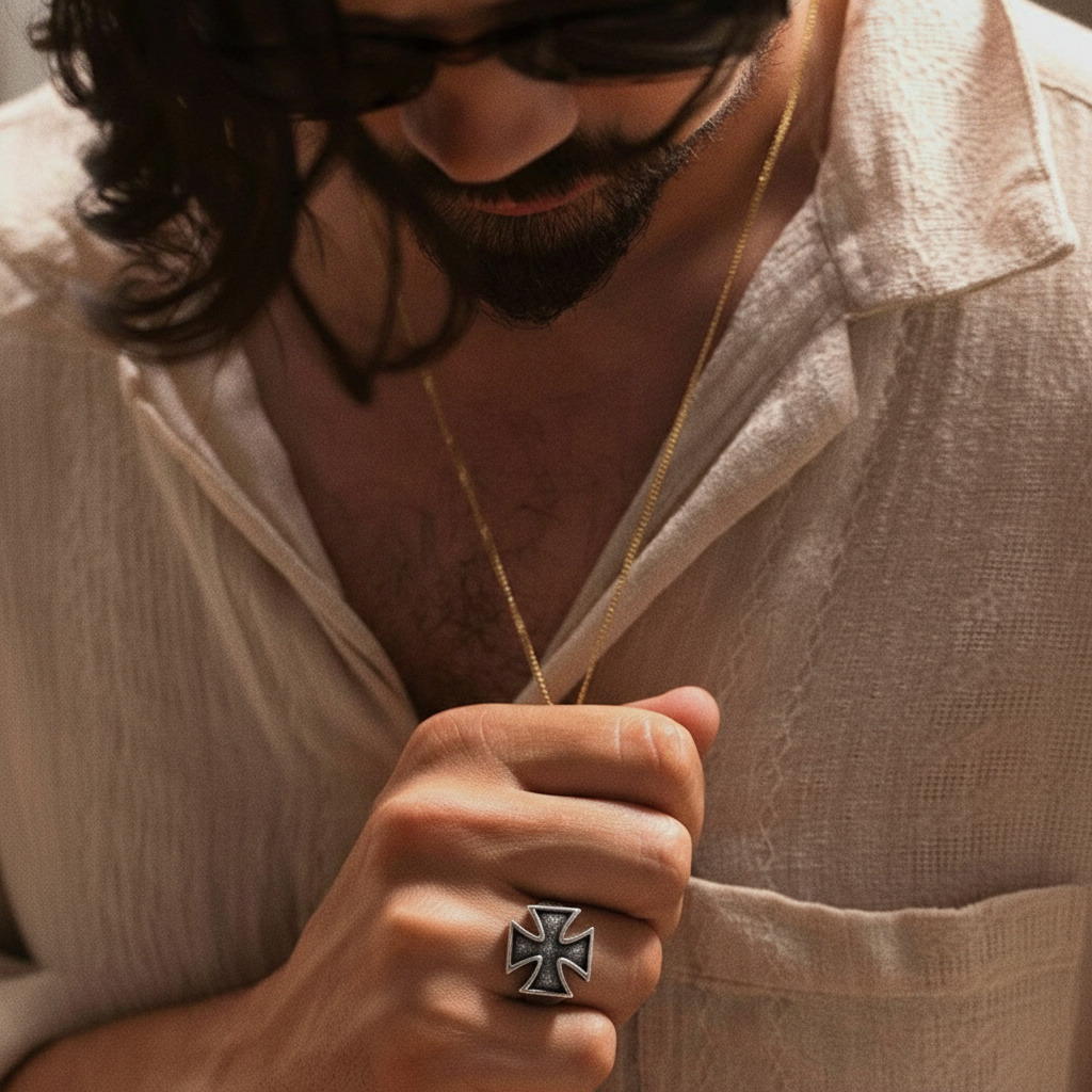 Iron cross biker ring stainless steel gothic cross ring