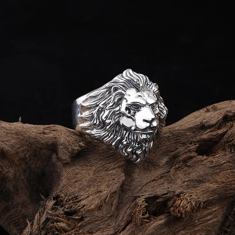 Lion ring for men stainless steel vintage animal statement ring