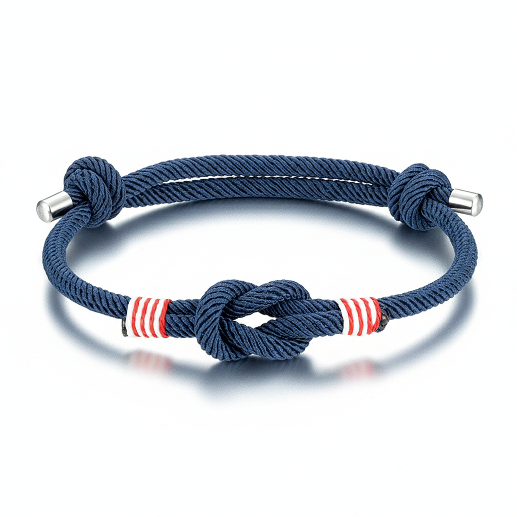 love knot cord bracelet with navy blue braided rope