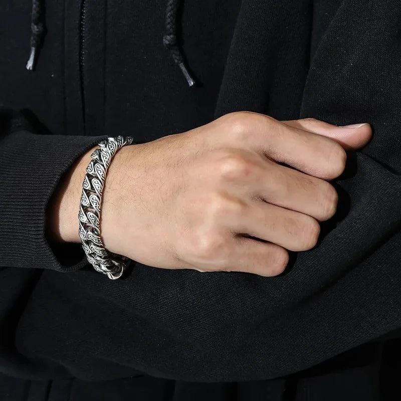 luxury men's sterling silver engraved bracelet