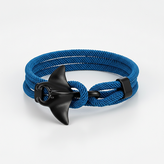 manta ray rope bracelet with black stainless steel clasp