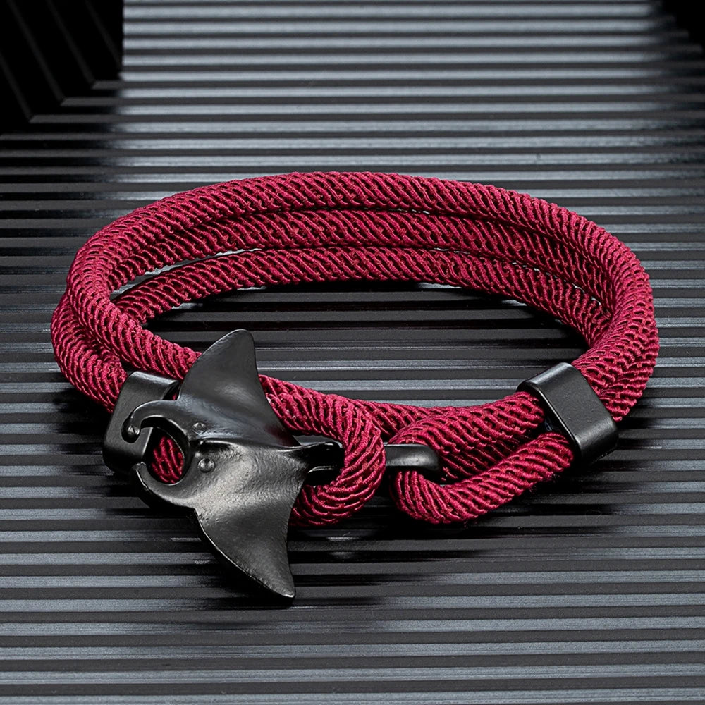 marine life bracelet with manta ray clasp and multilayer rope