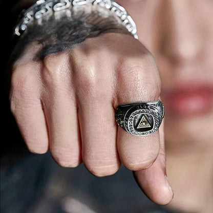 Masonic style eye of providence ring stainless steel statement ring