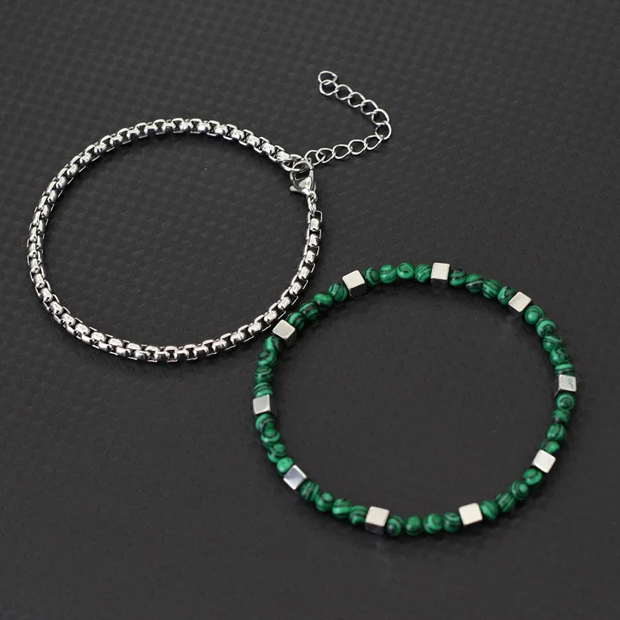men's 4mm malachite bead bracelet