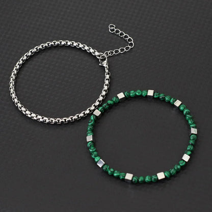 men's 4mm malachite bead bracelet