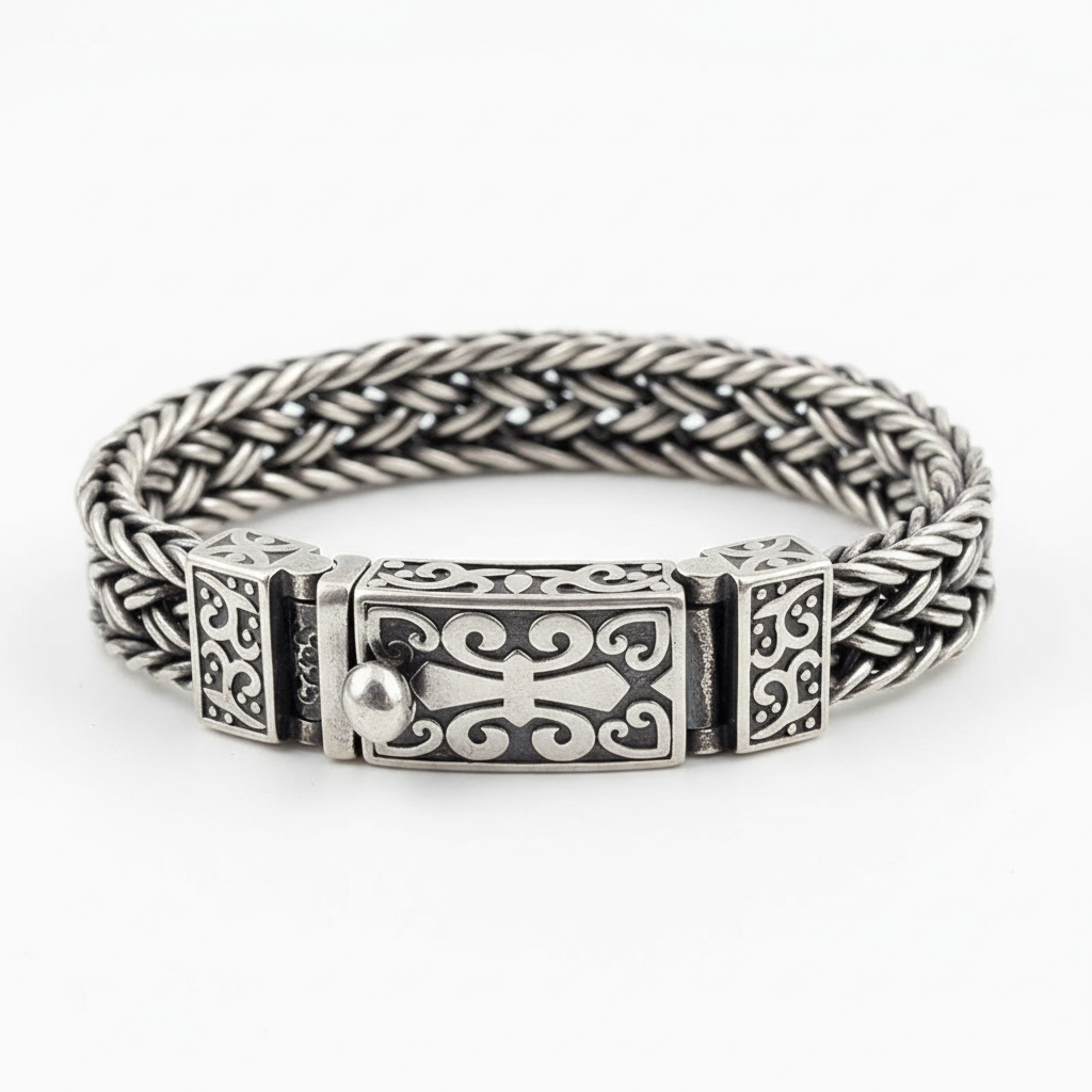 men's 925 sterling silver Byzantine chain bracelet