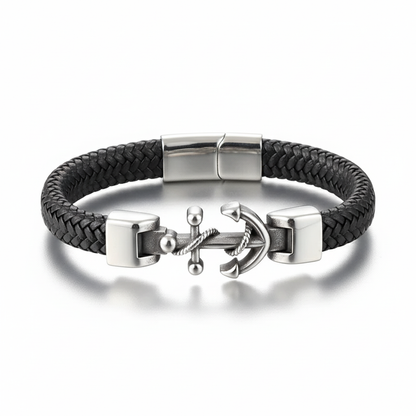 men's anchor leather bracelet stainless steel nautical design