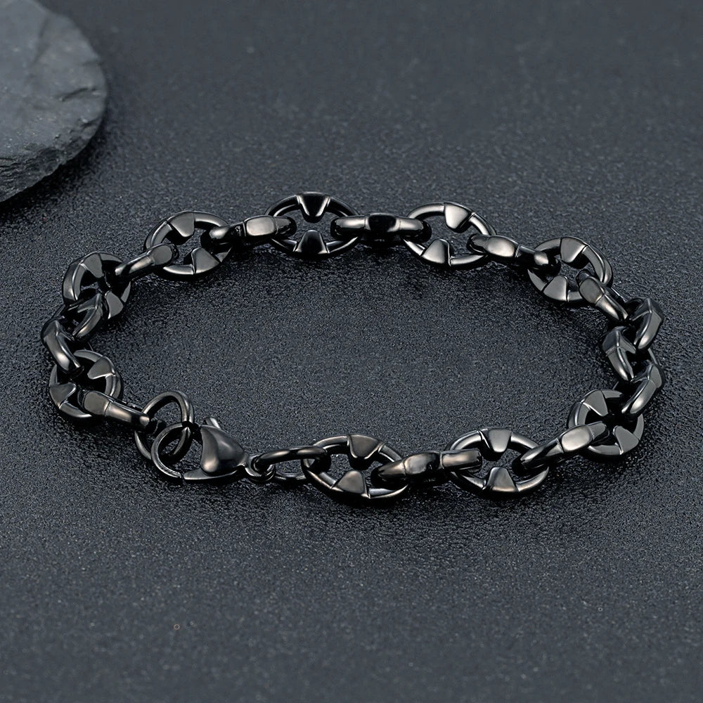 men's antique black stainless steel chain bracelet
