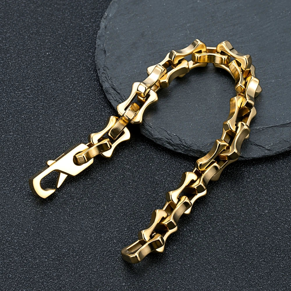 men's biker style stainless steel gold chain bracelet