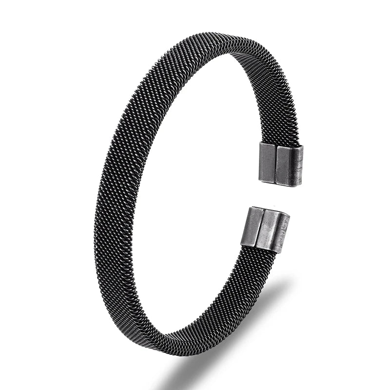 men's black stainless steel mesh cuff bracelet