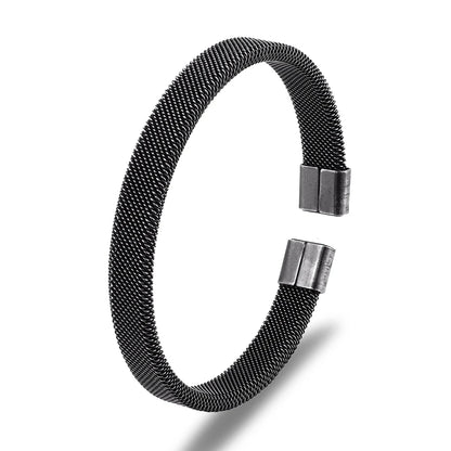 men's black stainless steel mesh cuff bracelet