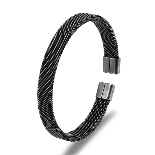 men's black stainless steel mesh cuff bracelet