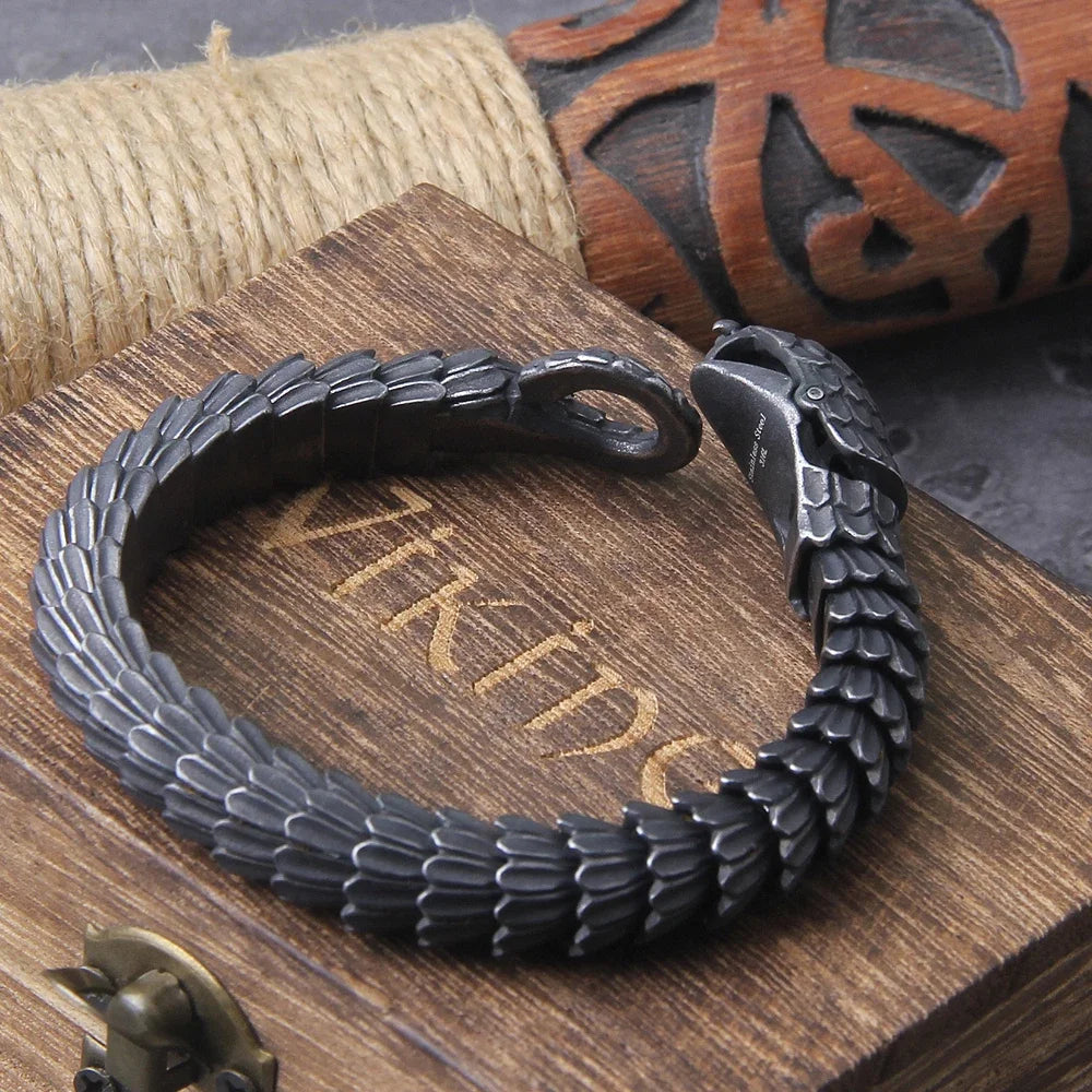 men's black snake chain bracelet stainless steel