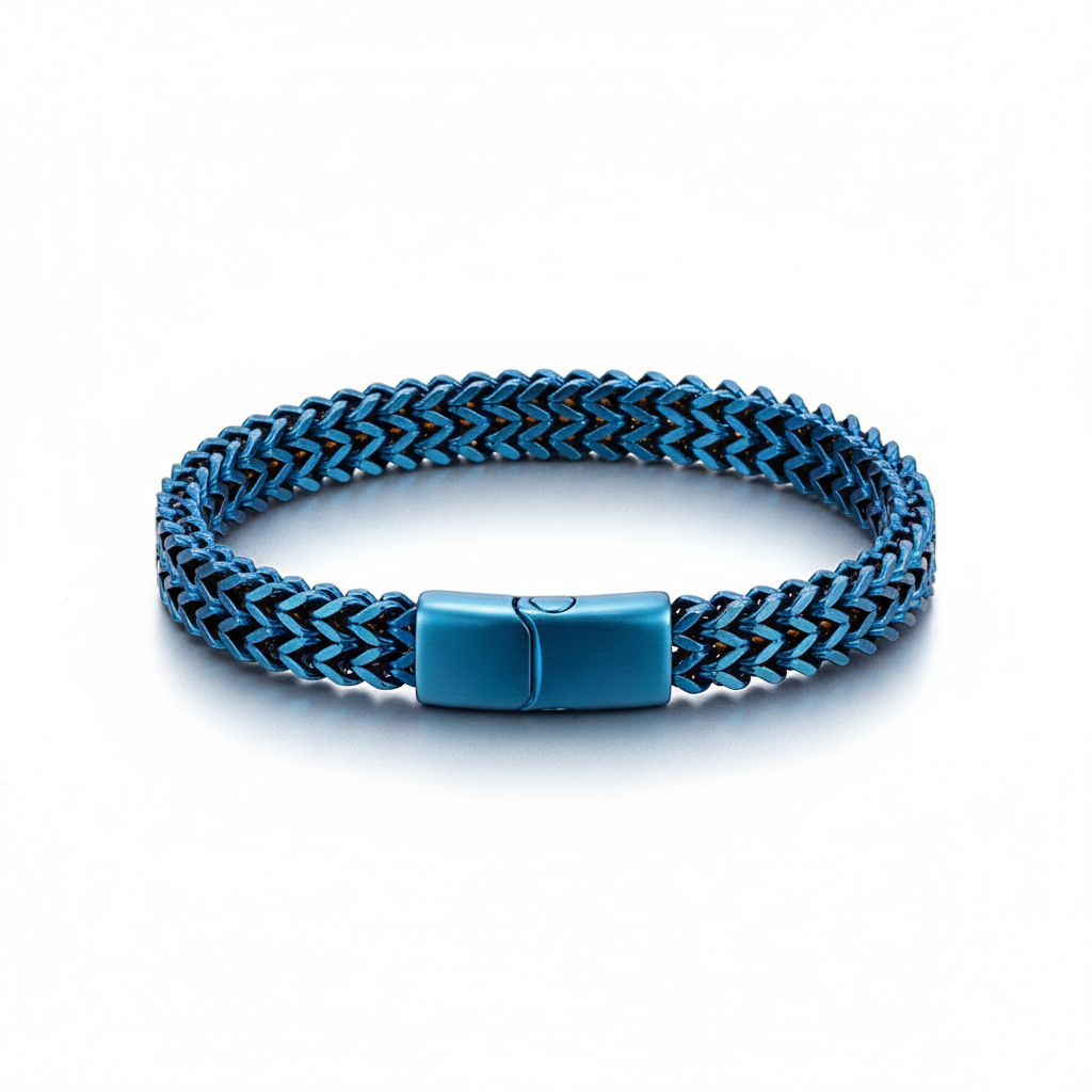 men's blue curb chain stainless steel bracelet