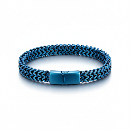 men's blue curb chain stainless steel bracelet