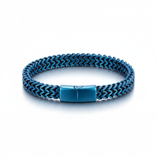 men's blue curb chain stainless steel bracelet