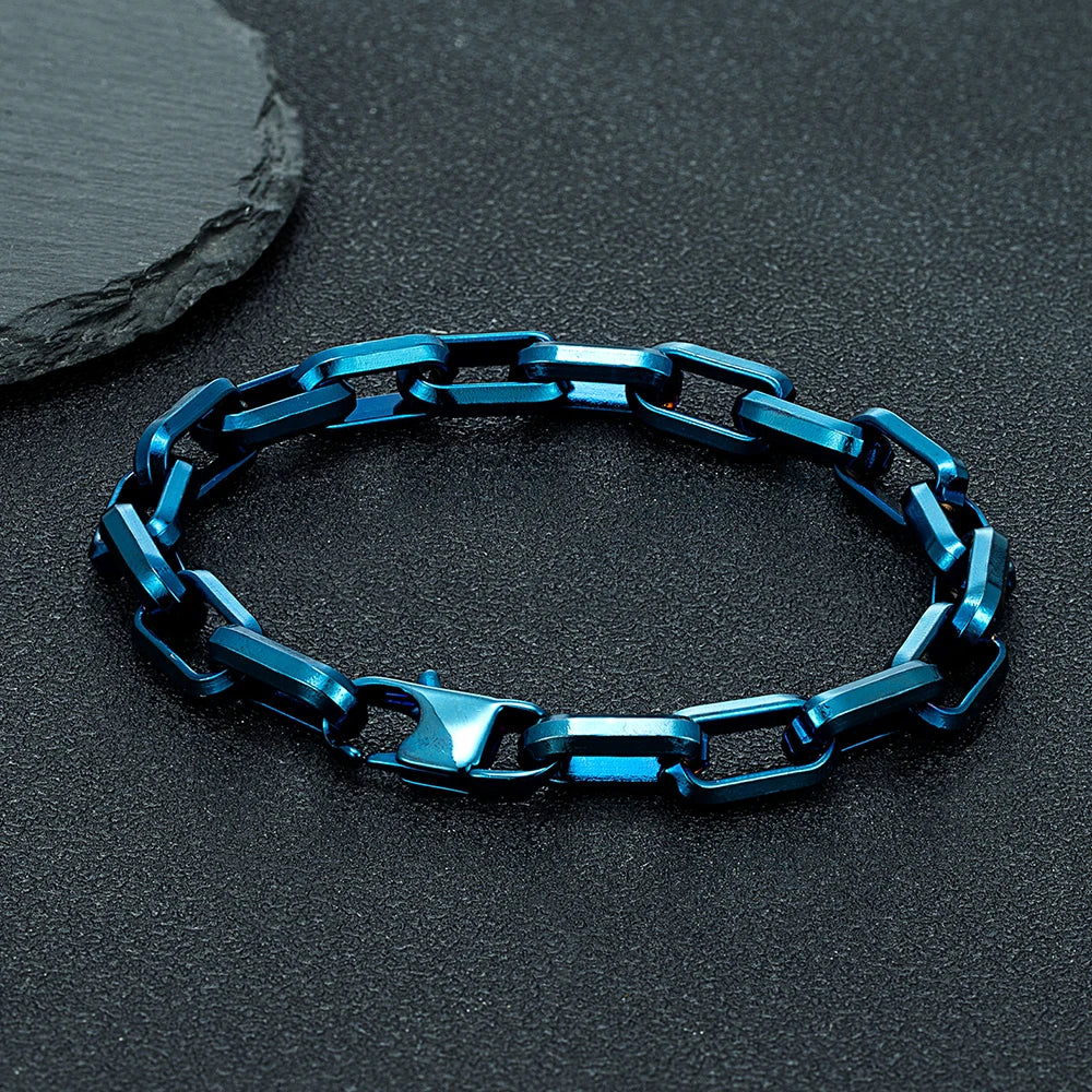 men's blue stainless steel rectangle chain bracelet