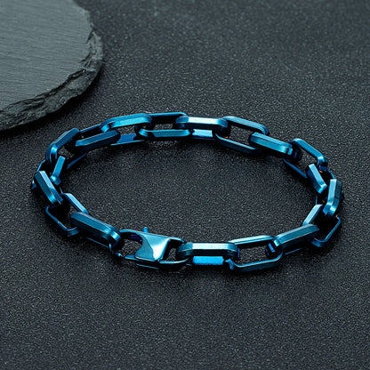 men's blue stainless steel rectangle chain bracelet