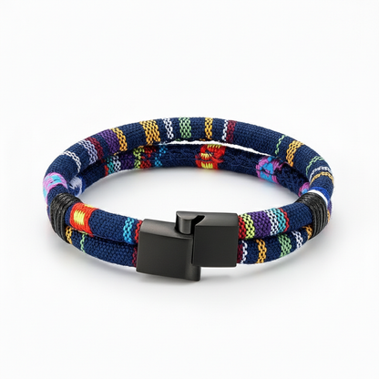 men's colorful woven rope bracelet with stainless steel clasp