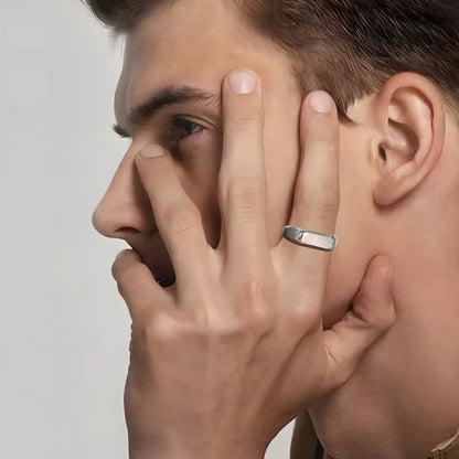 Brushed stainless steel signet ring minimalist men jewelry