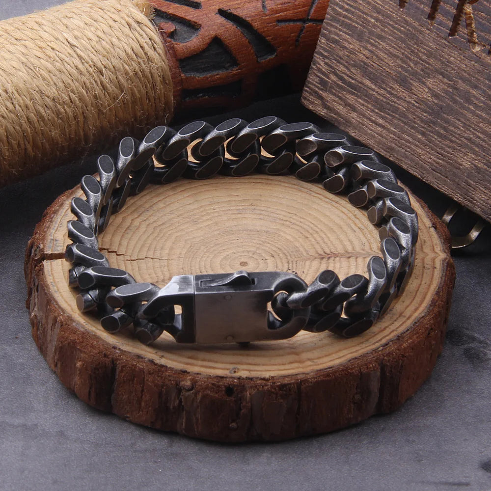 men's stainless steel curb chain bracelet black